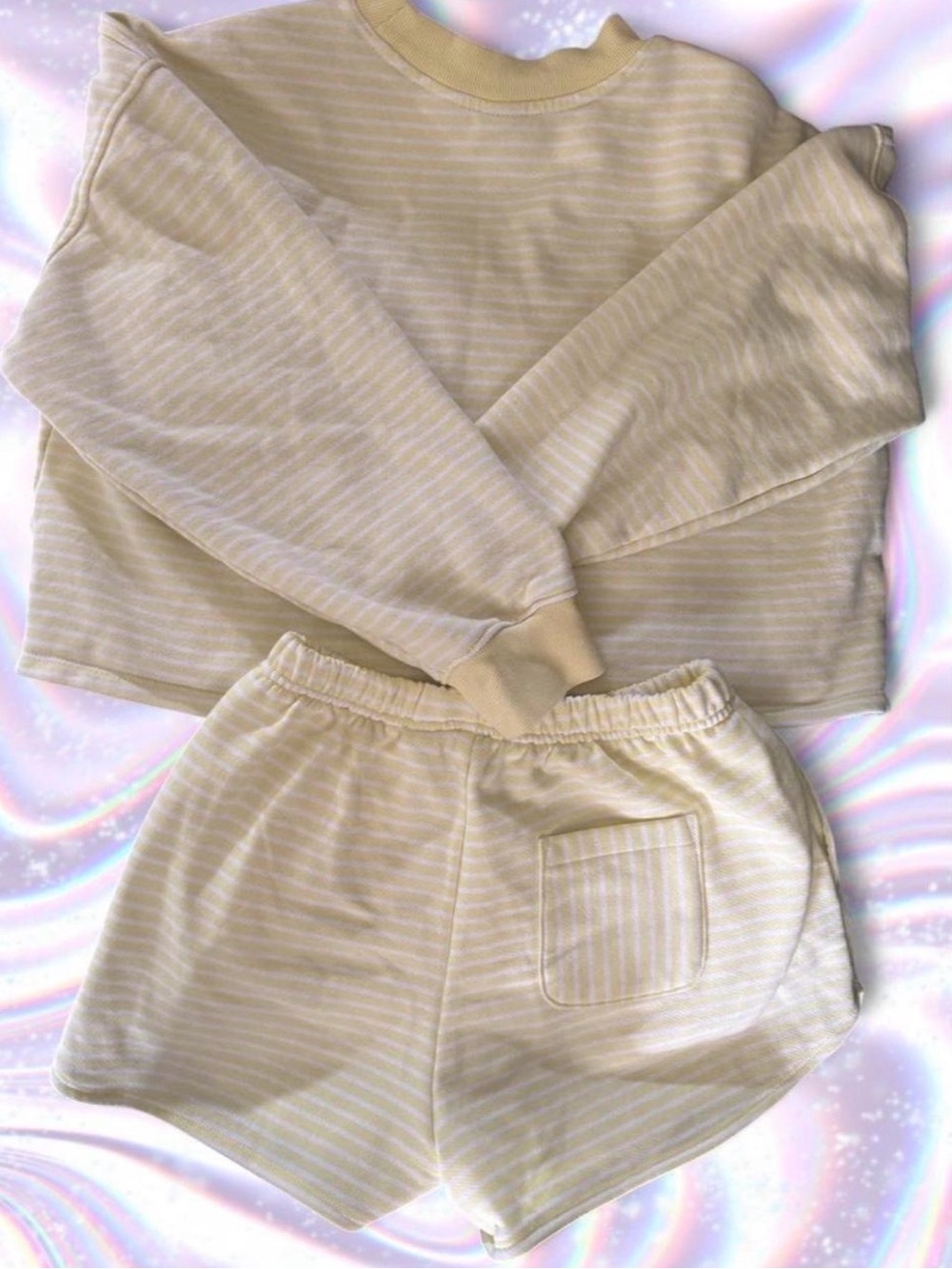 wild fable Pale Yellow & White Striped Lounge Sweatshirt Set - Picture 6 of 8